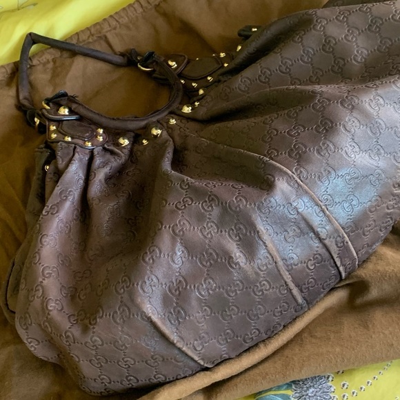 Gucci vintage leather bag brown large with dusting bag - Picture 3 of 9